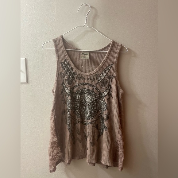 Women's Vocal Medium Taupe Graphic Dreamcatcher Tank Top - Picture 1 of 1